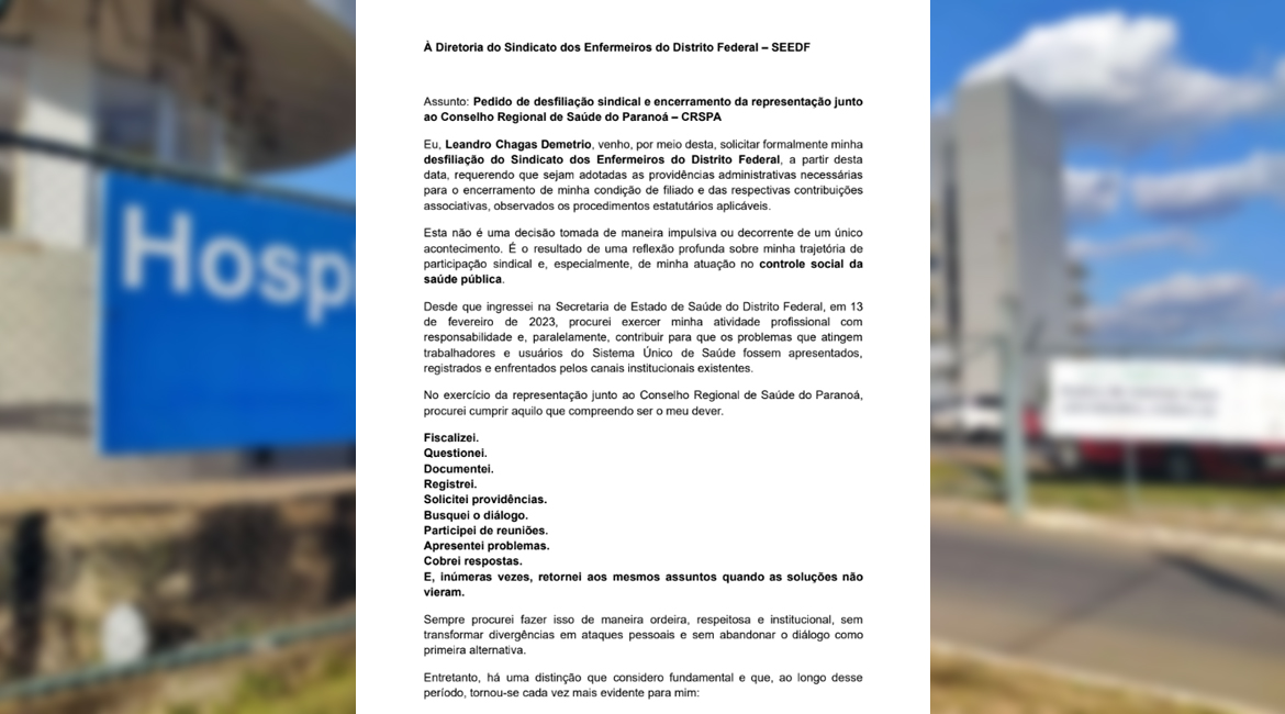 Conselheiro Leandro deixa o Conselho Regional de Saúde do Paranoá